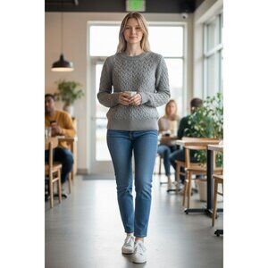 J Crew Top Sweater Womens M Gray Viscose Wool Angora Blend Cable Knit Soft